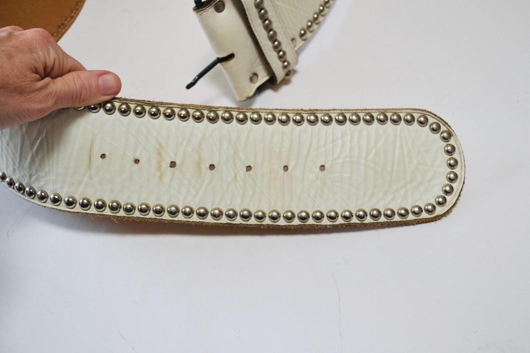 80s 90s Vintage Wide Leather Belt White Silver Studded Leather Belt Wedding Boho Cowboy Silver Belt Small Medium 30-35" Jenny and the Boys