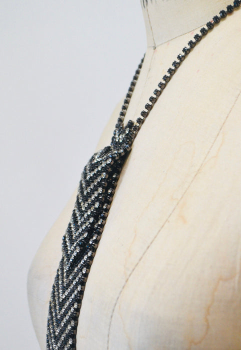 Incredible Vintage Rhinestone Neck Tie Rhinestone Crystal Tie Necklace Wedding Rhinestone Tie Gay Glam Wedding Tie Silver Black Kramer