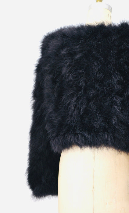 90s Vintage Black Feather Jacket Marabou Feather Jacket Coat Medium Large // Vintage 90s Black Feather Jacket Vintage Glam party Jacket