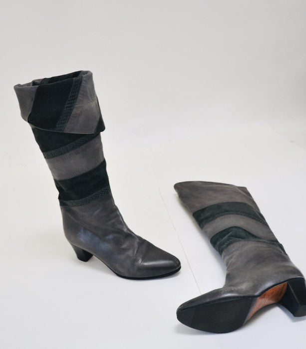 Vintage Grey Leather Boots Size 36 6 By Flli Zanin // Vintage 80s Knee High Leather Boots High Heels Size 36 6 Grey Gray Made in Italy