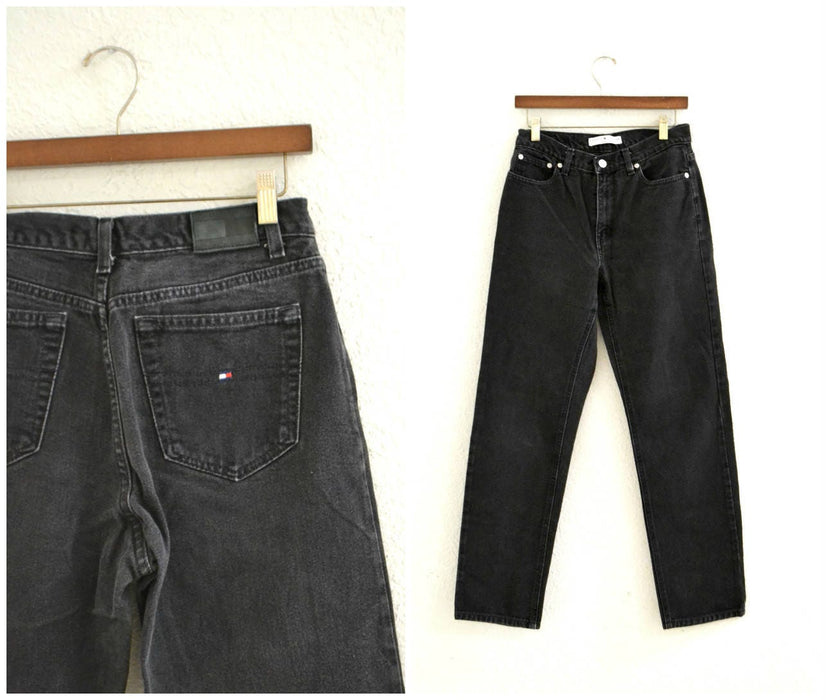 Vintage Black Jeans By Tommy Hilfiger High Waisted Tapered Leg 80s 90s Denim Pants Size Small Medium Black Jeans Denim