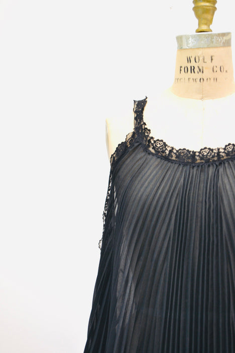 60s 70s Vintage Black Sheer Babydoll Pleated Nightgown Lingerie by Parisian Maid// Black Sheer Lingerie Night gown Black Honeymoon Maternity