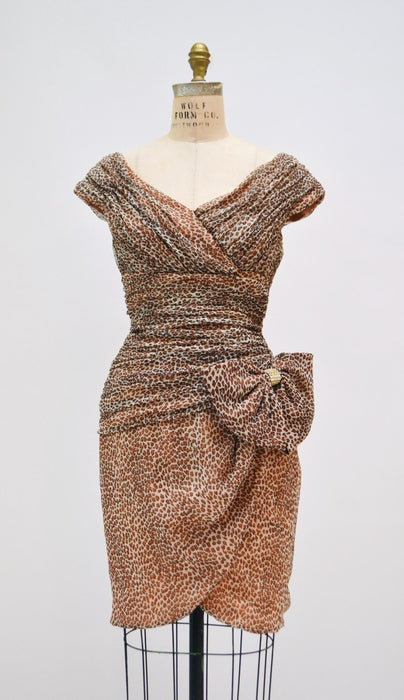 Vintage 80s 90s Party Dress Leopard Print Animal Body Con Party Dress by by Julie Duroche 80s 90s Sexy Vixen Dress Cheetah Print Xs Small