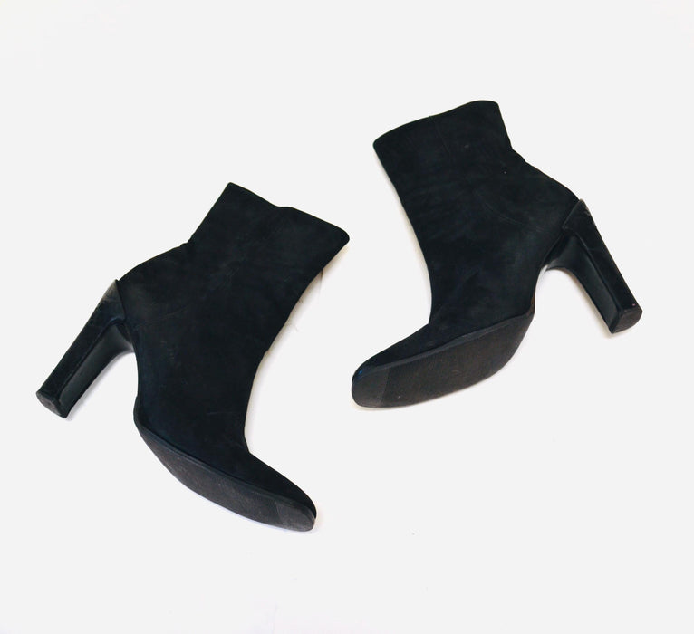 2000s y2k Black Suede High heel Leather Boots Square Toe Size 9 10 N High Heel Booties// Vintage 9 10 N Boots leather booties Via Spiga