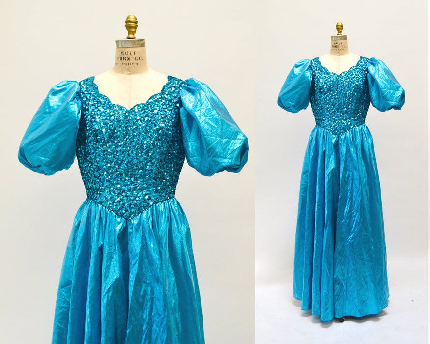 Vintage 80s Prom Sequin Dress Blue Metallic Ball Gown Medium Large // Vintage 80s Pageant Princess Dress Ball gown Party Dress Mike Benet