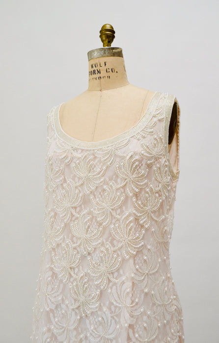 90s Vintage Cream White Lace Beaded Party Wedding Gown Beaded Pink White Lace Jacket Large// Vintage Beaded Pearl Lace Wedding Dress large