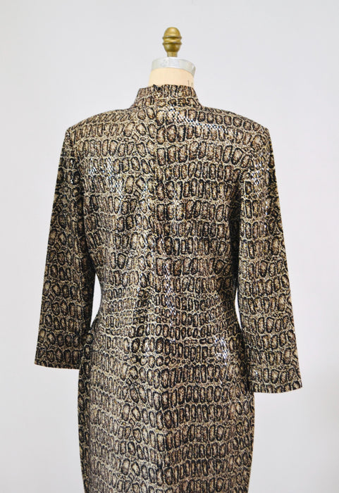 90s Vintage Animal Print St John Dress Metallic Knit Dress St John // Animal Print Metallic Party Dress Sweater Knit Dress 12 Medium Large