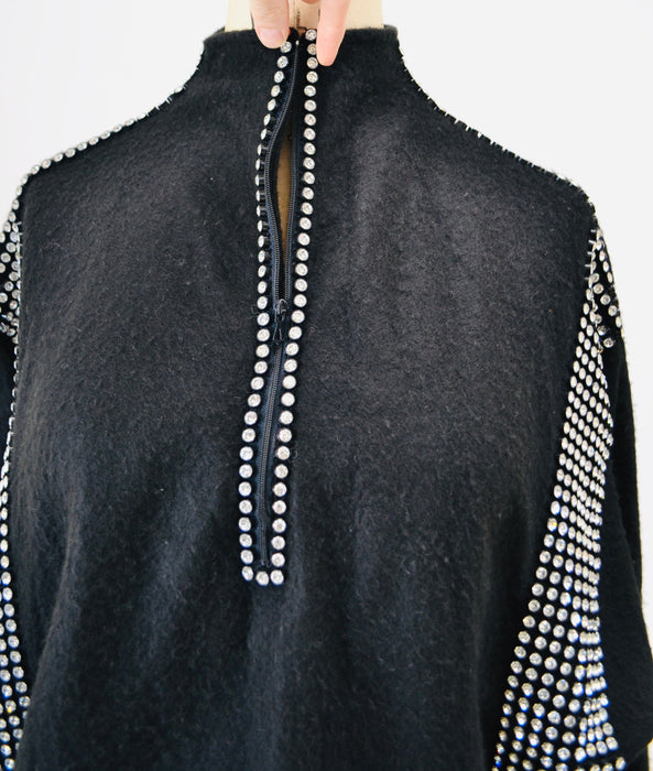 80s 90s Glam Black Sweater Top Vintage Black Rhinestone Sweater Jumper Pull over 80s Rhinestone Party Sweater Dolman Sleeves Small Medium