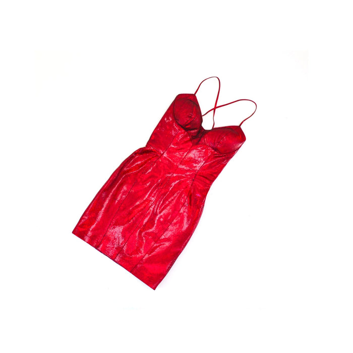 Stunning 90s 2000s y2k metallic Red Leather Dress Lace Up leather Dress XXS XS Small Michael Hoban North Beach red leather Short Dress