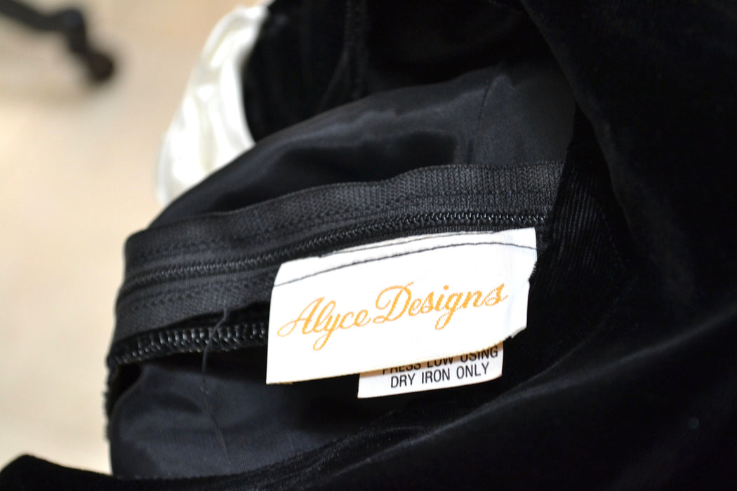 Vintage 80s Party Dress Black White Velvet Dress XXS XS Small By Alyce Design 80s 90s Prom Pageant Dress black White Crinoline Dress