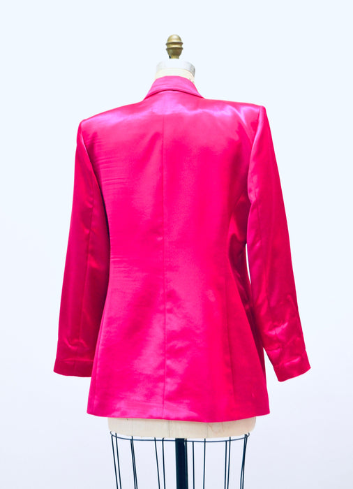 Vintage 80s 90s Bright Pink Fuchsia Satin Suit Jacket Blazer 90s Pink Barbie Power Suit Medium Large// 90s Glam Pink Jacket Blazer Criscione