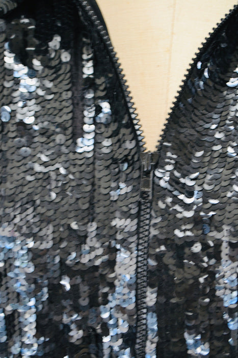 Vintage Sequin Jacket by Modi Seal Save The Earth Day Sustainable Fashion // 80s Glam Vintage Black Sequin Jacket Animal Lover Jacket