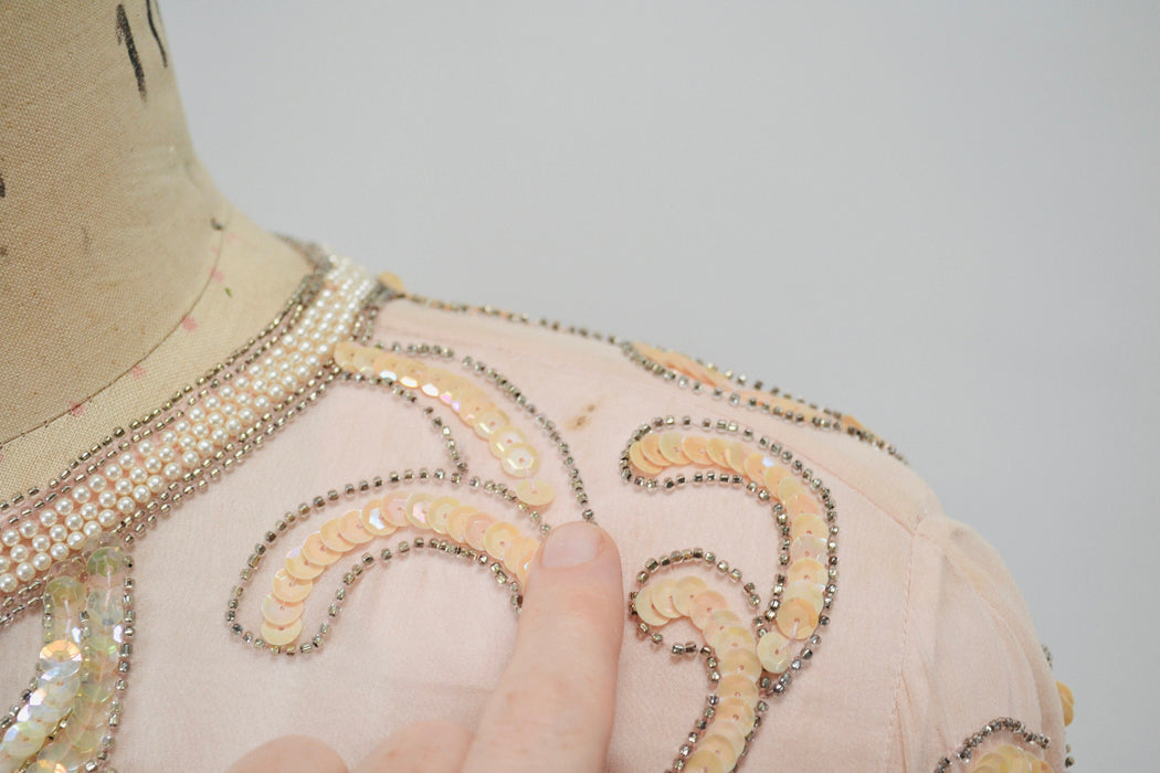 80s 90s Vintage Pink Peach Beaded Sequin Dress Small Medium // 80s 90s Glam Vintage Metallic Sequin Pink Cocktail Wedding Party Dress