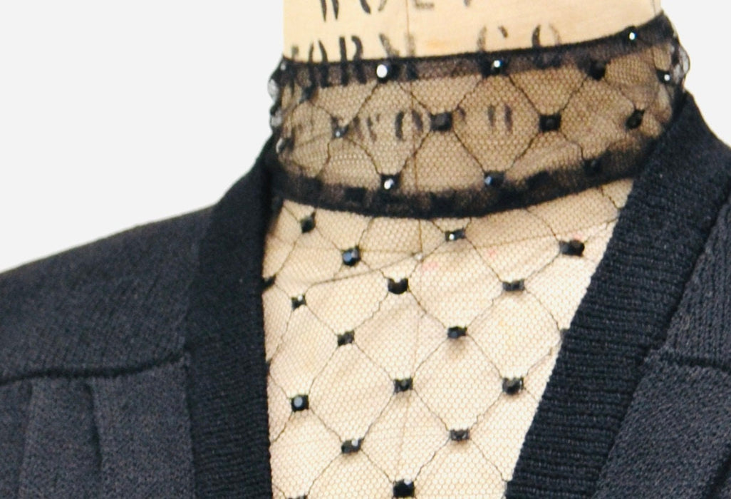 80s Vintage St John Dress Black Knit Dress By St John Rhinestone Mesh Knit Long Sleeve Dress // 80s Black Sweater Knit Party Dress XS Small