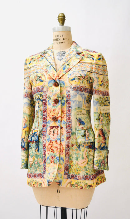 90s Vintage Moschino Cheap & Chic Vintage Olive Oyl Popeye Tapestry Print Blazer 1990s Animal Print Jacket Blazer made in Italy