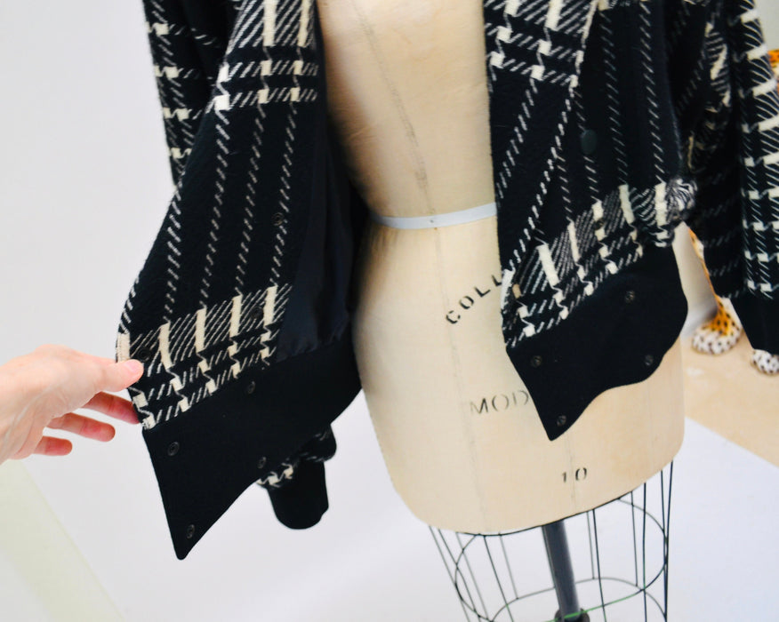 80s Vintage Wool Plaid Jacket Black White by JEAN-LOUIS SCHERRER Paris Wool Plaid bomber Jacket// Vintage Black White Wool Jacket Medium