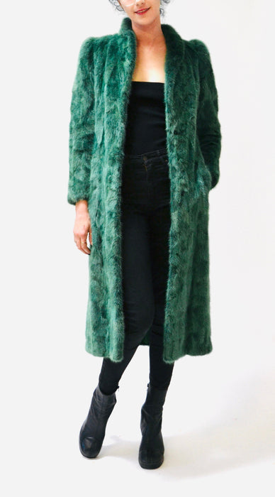 Vintage Green Mink Fur Jacket Coat By Henri Bendel New York XXS XS // Stunning 80s 90s Dark Green Long Fur Coat Jacket