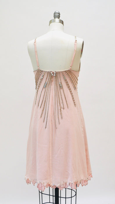 2000s Y2k Vintage Pink Silk Rhinestone Slip Dress XS Small// y2k Vintage Pink Silk Slip Party Dress Rhinestones Pink Silk 2000s Party Dress