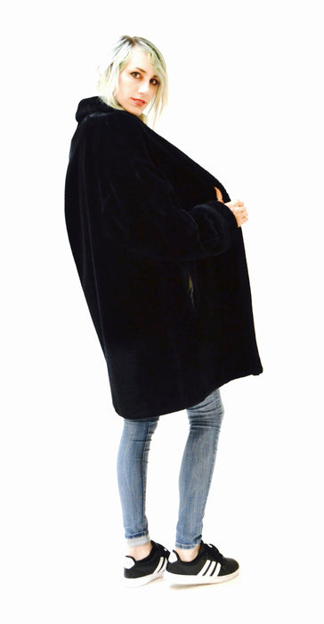 Vintage Black Faux Fur Jacket Coat Medium Large By Doony Brook // Vintage  Black Vegan Fur Coat Jacket Size Small Medium
