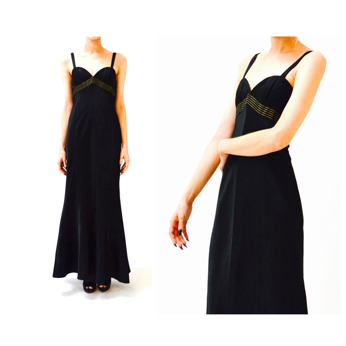 90s 00s Vintage Black Evening Gown Prom Dress Long Satin Dress XS Small Tom and Linda Platt // Y2k Dress Evening gown Tank Dress XS Small