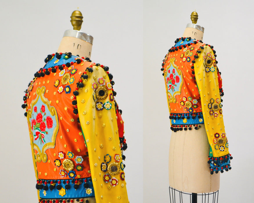 Vintage 90s Moschino Leather Jacket Gold Metallic 1991 Spring Summer Moschino Studded Leather Jacket Red Blue Green Yellow Made in ITaly