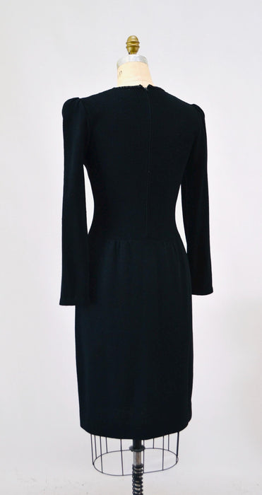 80s Vintage St John Dress Black Knit Dress By St John Beaded  Knit Long Sleeve Dress // 80s Black Sweater Knit Party Dress Small Medium