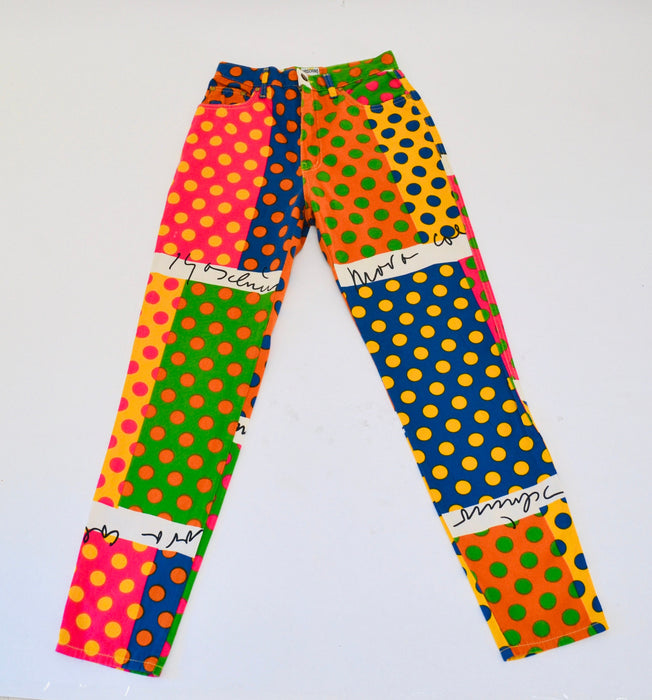 90s Vintage Moschino Jeans Polka Dot Suit Cropped Jacket Jeans Pants With Rainbow Polka Dot Print Size Small Medium Fashion Pop Art