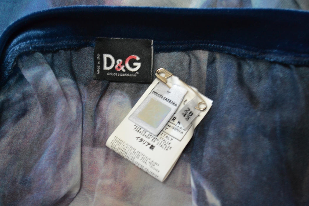 2000 D&G Marie Antoniette Silk Shirt Top Vintage 00s Dolce Gabbana Tank Top XS Small Dolce and Gabbana Silk Long Sleeve Y2k Top blue Black