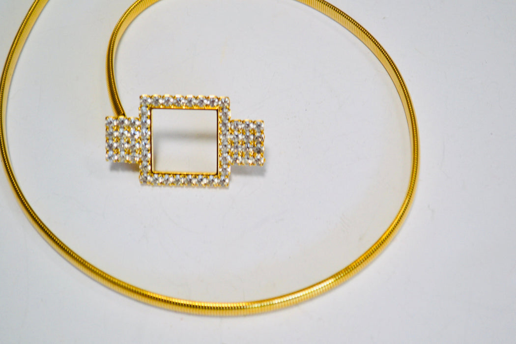 70s 80s Vintage Gold Stretch Belt Metal Rhinestone Diamond 70s Disco Stretch Metallic Gold Wedding Belt Small Medium 26-30"