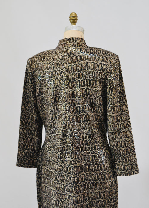 90s Vintage Animal Print St John Dress Metallic Knit Dress St John // Animal Print Metallic Party Dress Sweater Knit Dress 12 Medium Large