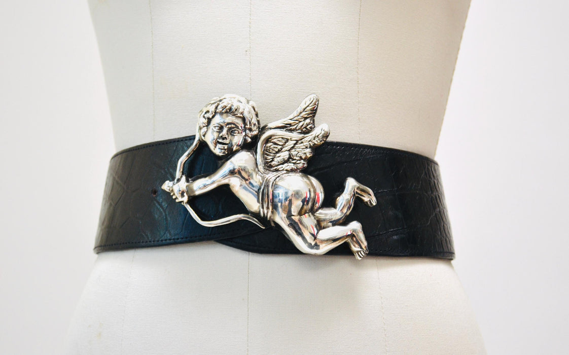 90s Vintage Kathrine Baumann Beverly Hills Silver Cherub Baby Cupid Belt Buckle Silver Love Wedding Belt Buckle Large Cherub Silver Buckle