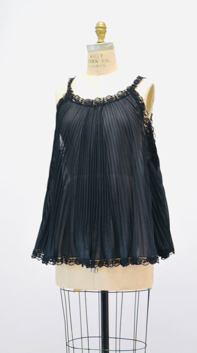 60s 70s Vintage Black Sheer Babydoll Pleated Nightgown Lingerie by Parisian Maid// Black Sheer Lingerie Night gown Black Honeymoon Maternity