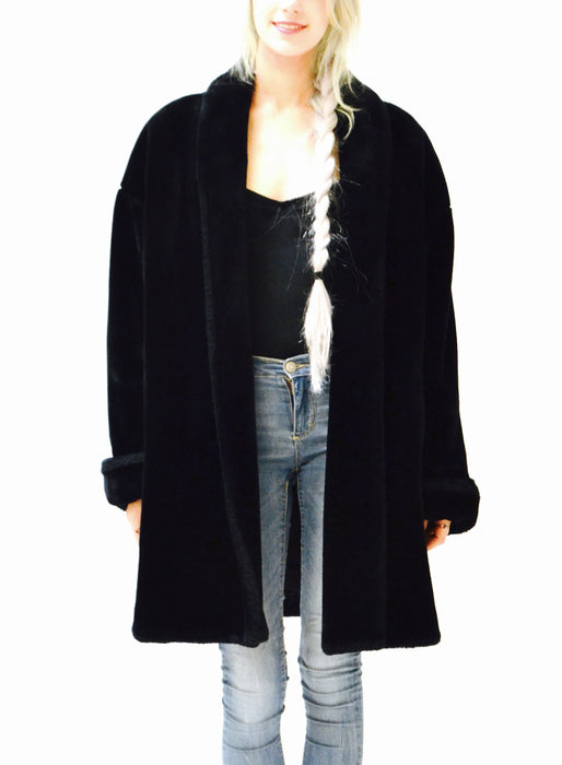Vintage Black Faux Fur Jacket Coat Medium Large By Doony Brook // Vintage  Black Vegan Fur Coat Jacket Size Small Medium