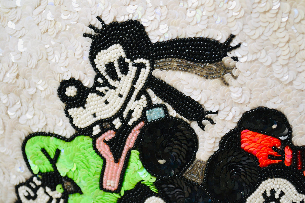 Vintage Jeanette Kastenberg Platinum Beaded Jacket Disney Mickey Minnie Mouse Donald Duck Beaded Bolero Jacket Comic Cartoon Medium Large