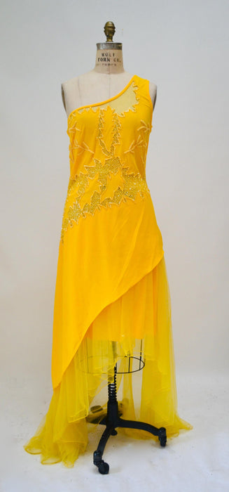 Vintage 00s Y2K Tank Dress Knit Beaded Yellow Sheer Dress Large XL// Yellow Beaded Dress Salsa Sexy One shoulder Asymmetrical Club Dress XL