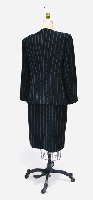 Vintage Escada Suit Pinstripe Wool Escada Suit Jacket Skirt Blazer Large Black white Striped Skirt Suit Black Stripe Jacket Medium Large
