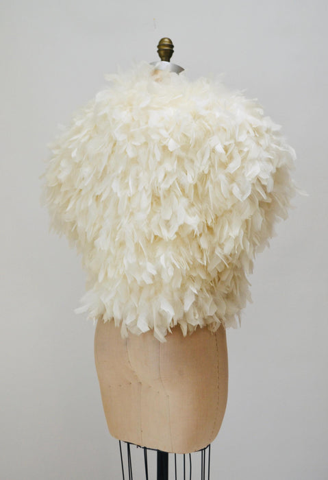 70s 80s Vintage White Feather Jacket Marabou Feather Jacket Small Medium// Vintage White Feather Jacket Vintage Wedding Marabou party Jacket