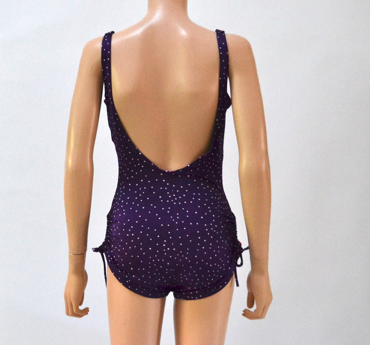 Vintage 70s 80s Rose Marie Reid Swimsuit Floral Print One Piece High Cut Swim Suit Medium Purple Polkadot Tropical Print Swimsuit 1970s