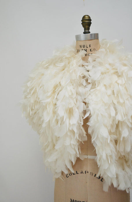 70s 80s Vintage White Feather Jacket Marabou Feather Jacket Small Medium// Vintage White Feather Jacket Vintage Wedding Marabou party Jacket