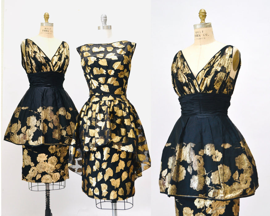 60s Vintage Black Gold Metallic Lillie Rubin Party Cocktail Dress Small //Vintage Black Gold Pin Up Party Dress vintage Designer Party Dress