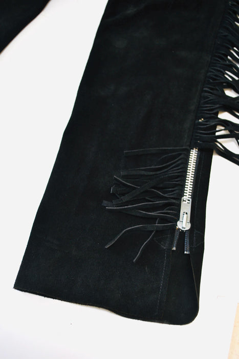 90s Vintage Black Leather Fringe Chaps Black Leather Fringe Pants Small Medium K Baumann Suede Fringe Chaps Rhinestone Cowgirl Cowboy Rodeo
