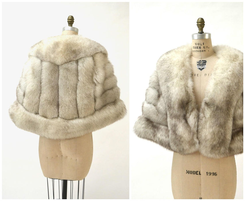 Vintage Cream Fur Cape// Vintage Fur Stole Fox Fur// Vintage Fur Cape Cream White Fox Fur Stole Cape Winter Wedding