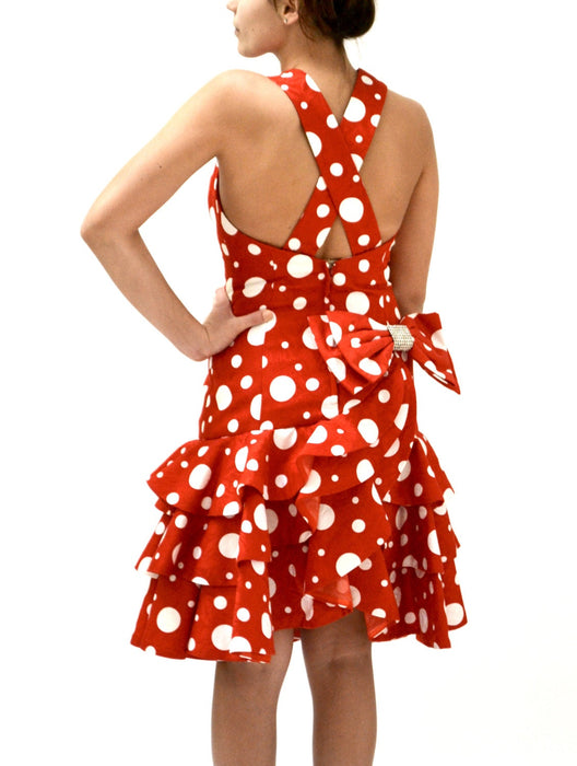 80s does 50s Vintage Party Dress Red Polka Dots by Lillie Rubin// 80s Red Prom Dress Red and White Polka Dot Dress with Ruffles Small Medium