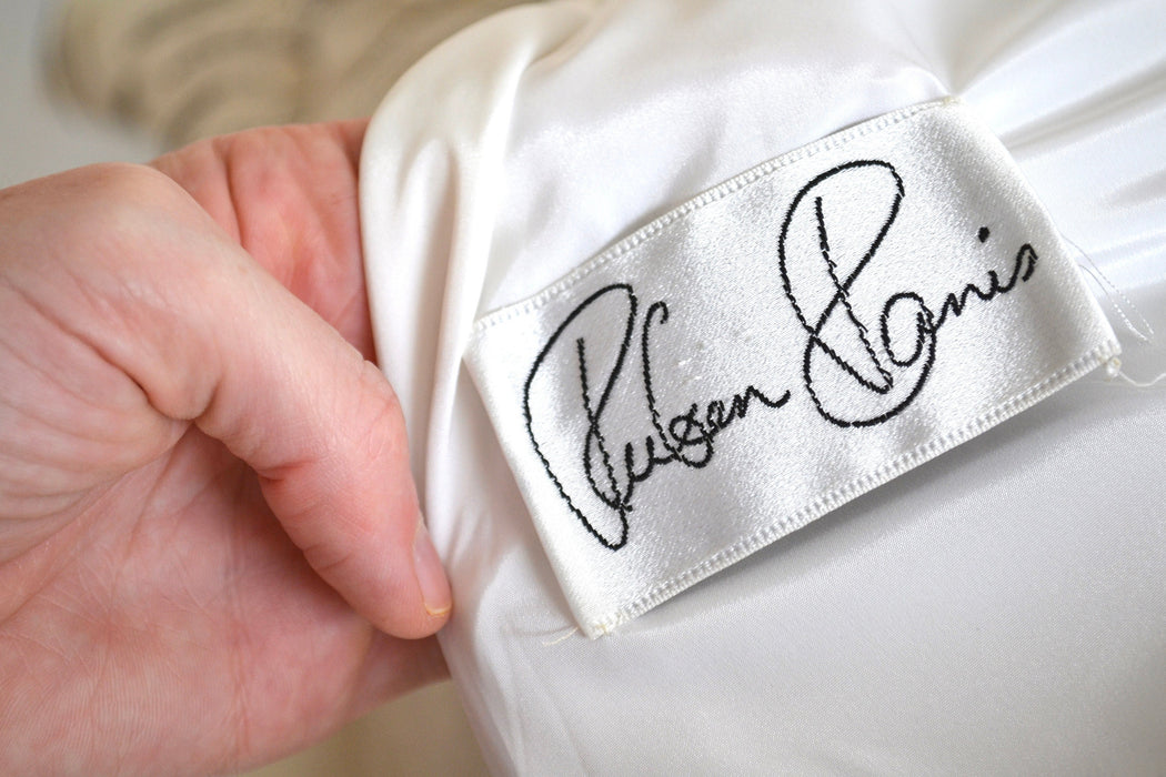 80s does 20s Vintage Beaded Dress Silk Cream Off White Dress Small Medium Ruben Panis// 80s Vintage Beaded Dress Long Sleeve Flapper Dress