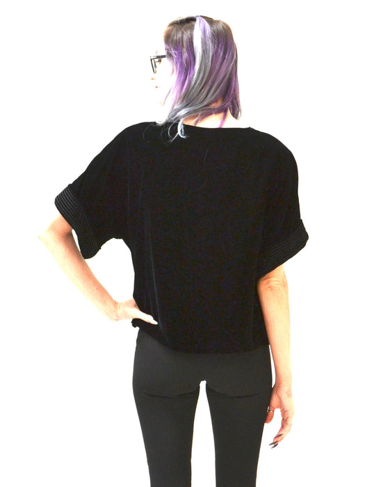 80s Black oversized Velvet Shirt Blouse Size Small by Bis // 80s 90s Vintage Black Velvet Shirt Small Medium Rayon