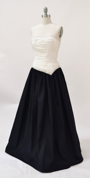 Vintage Black and White Ball Gown Evening Gown Dress Strapless Size Small With Rhinestones by Lillie Rubin // Vintage Black white Prom Dress