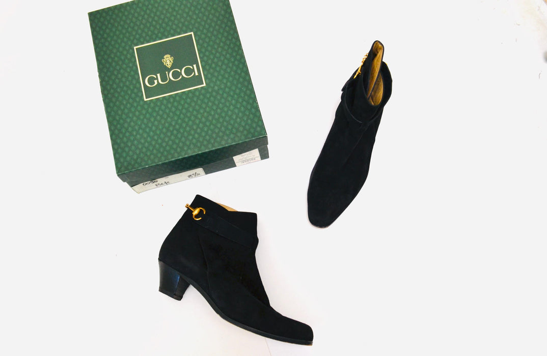 80s Vintage Gucci Black Leather Boots Size US 7 1/2 8 8 1/2 High Heel Black Booties Leather Boots Gucci Made In Italy Gucci Low heel Boots