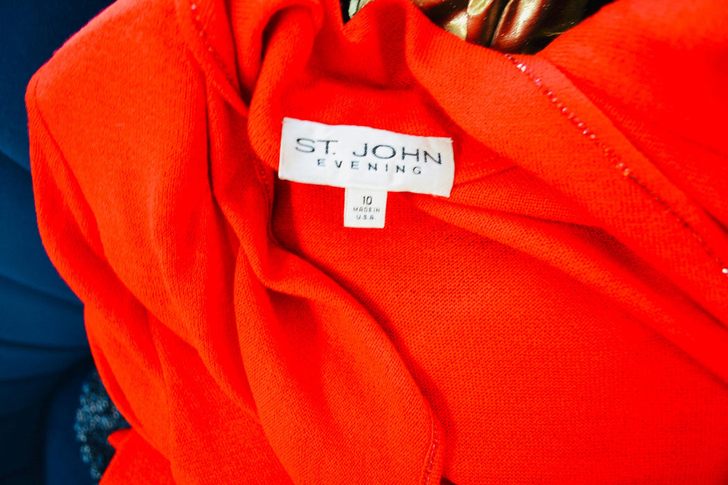 Vintage St John Dress Red Metallic Knit Ruffle Cardigan Sweater St John// Red Metallic Party Dress Sweater Cardigan Medium Large St John