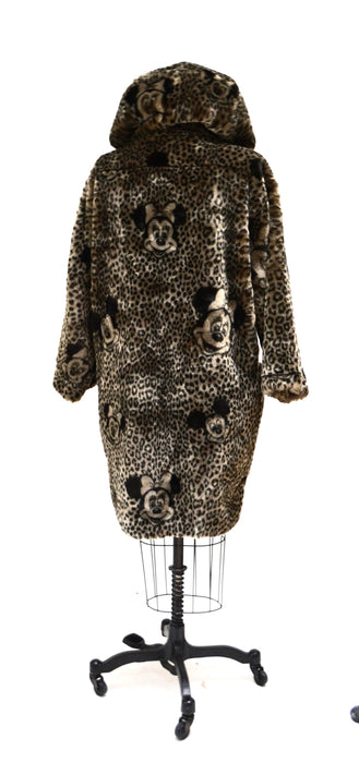 Vintage Faux Fur Jacket Coat with Mickey Mouse Minnie Mouse Disney 90s Animal Print Faux Fur Hooded Coat by Apparence Paris Medium