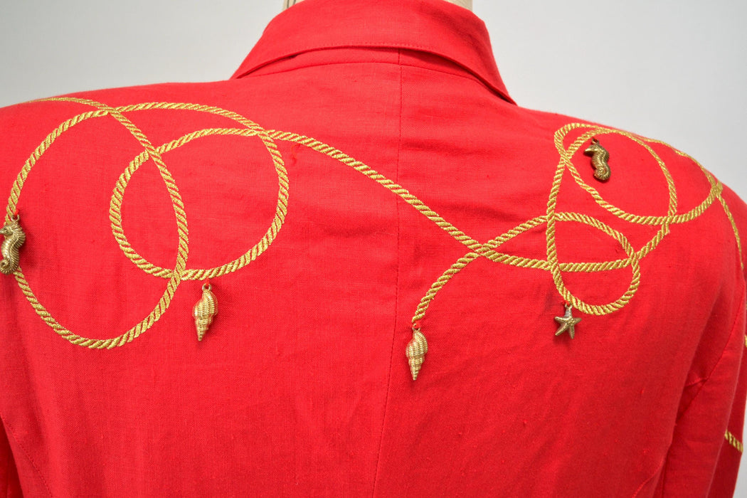 80s 90s Vintage Nautical Red Suit Jacket Blazer Skirt Red Gold Nautical Suit Linen Blazer Medium Large Lillie Rubin Boat Party Jacket Suit